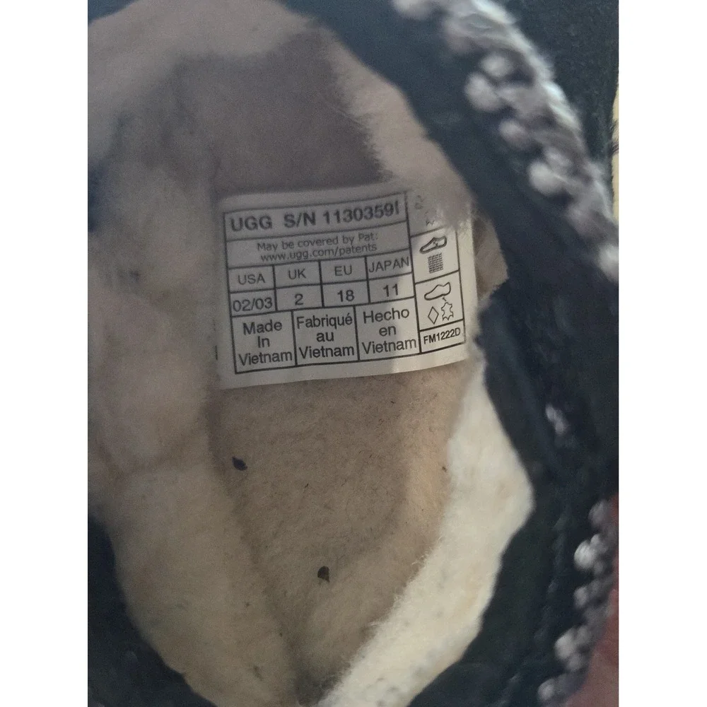 UGG Tasman Suede Slipper Baby Toddler Black Moccassin Shearling Warm‎ Plush 2 3